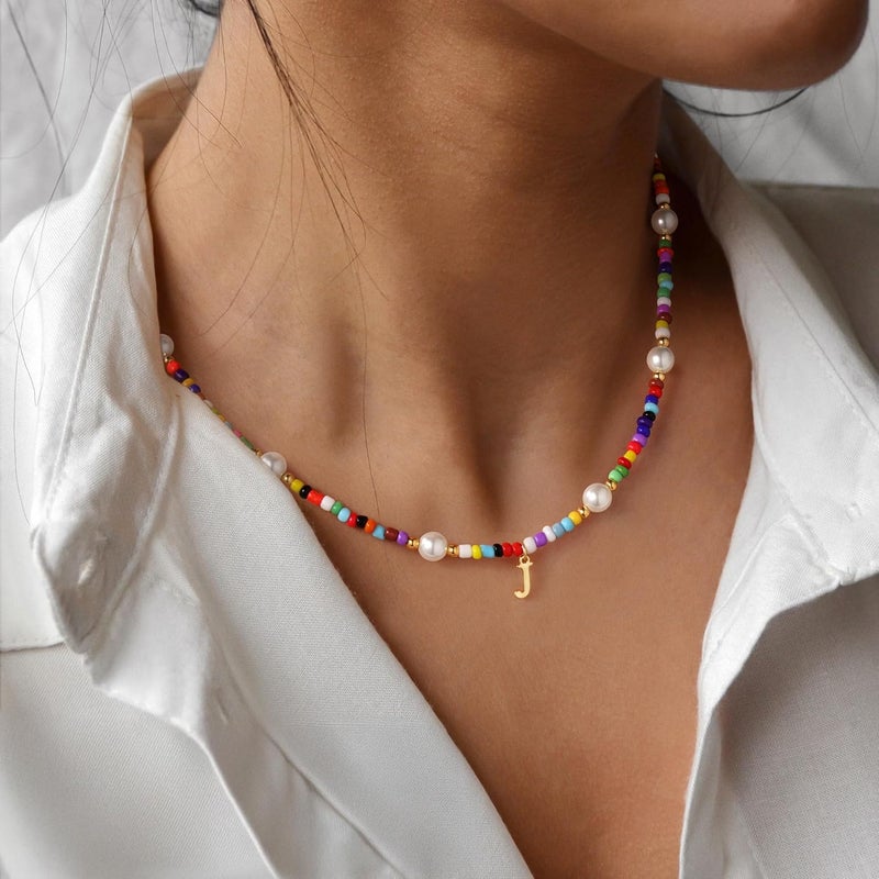 M MOOHAM Valentines Day Gifts for Kids Teen Girls - Colorful Initial Necklaces for Girls Women Kids, Beaded Pearl Choker Necklace for Women Trendy, Birthday Gifts Teenage Girl Teen Kid Jewelry - Image 3